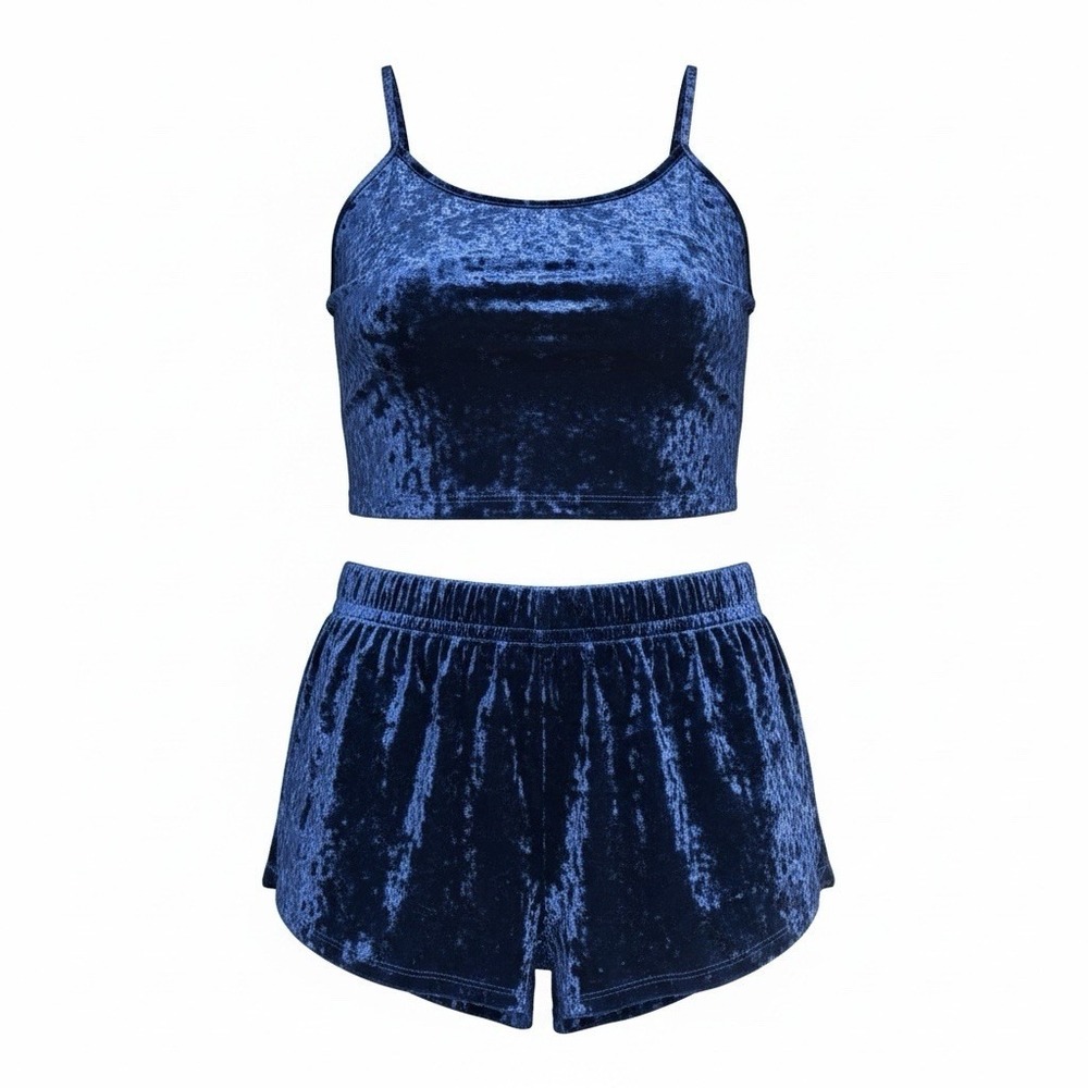 Haley & June Crushed Velvet 2-Piece Lounge Sleep Set Royal Blue Womens Large